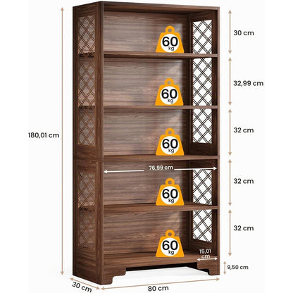Vintage 6-Tier Bücherregal 180cm – Stehendes Regal für Wohnzimmer & Büro