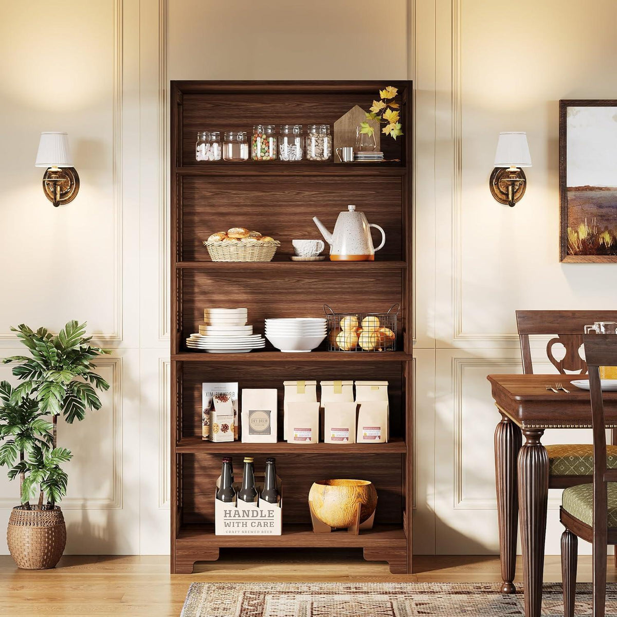 Vintage 6-Tier Bücherregal 180cm – Stehendes Regal für Wohnzimmer & Büro