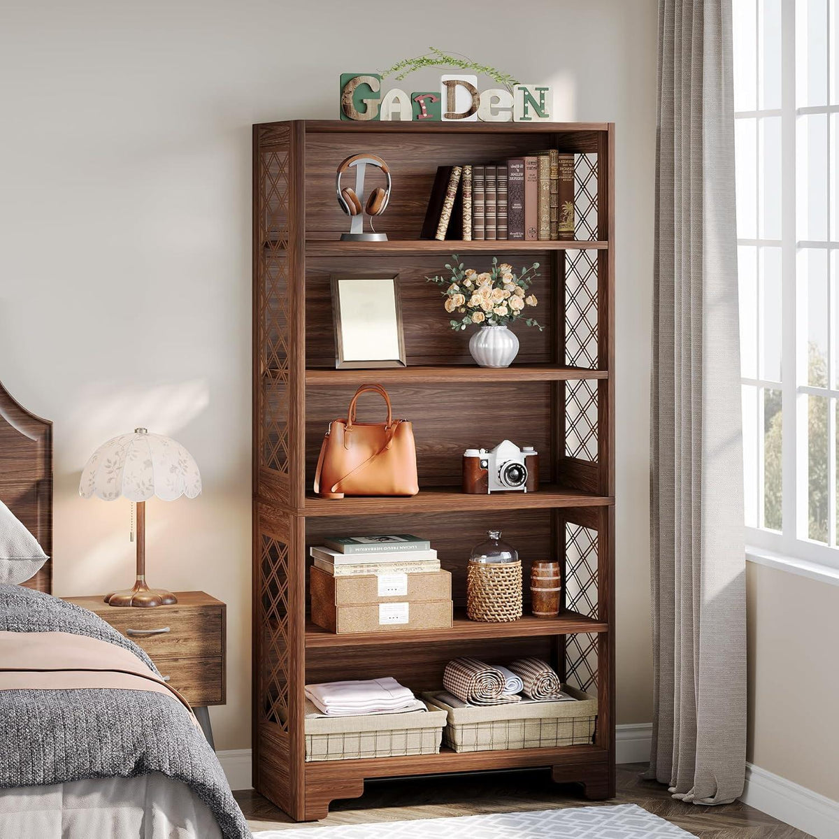 Vintage 6-Tier Bücherregal 180cm – Stehendes Regal für Wohnzimmer & Büro