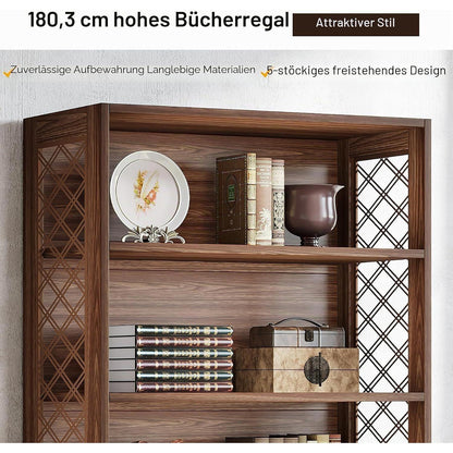 Vintage 6-Tier Bücherregal 180cm – Stehendes Regal für Wohnzimmer & Büro