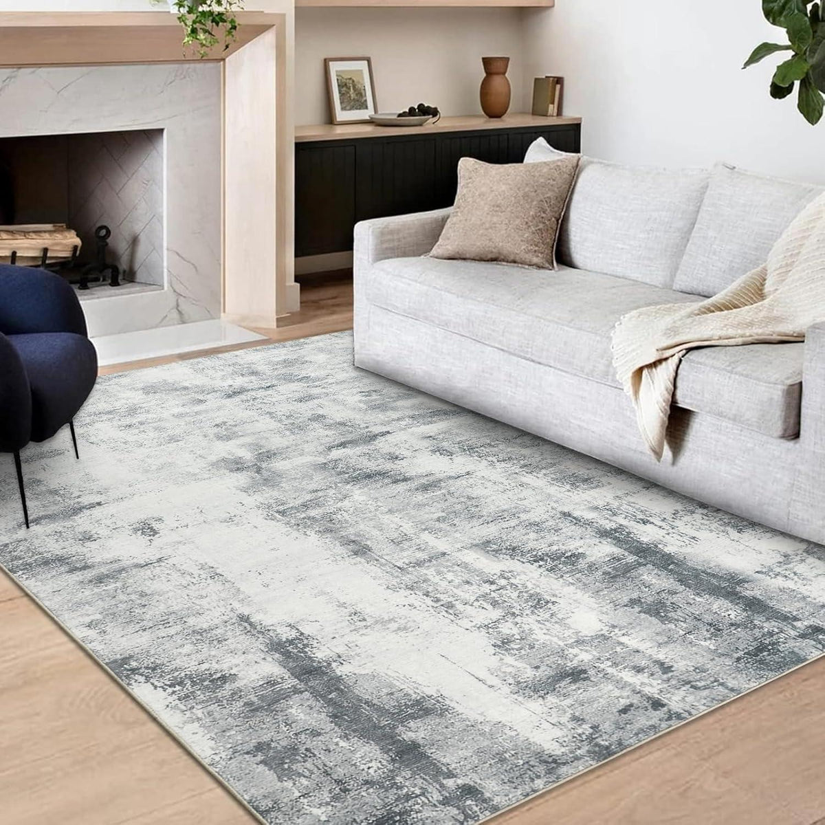 Grauer Wohnzimmerteppich 160x230cm – Weicher Kurzflor & Waschbar
