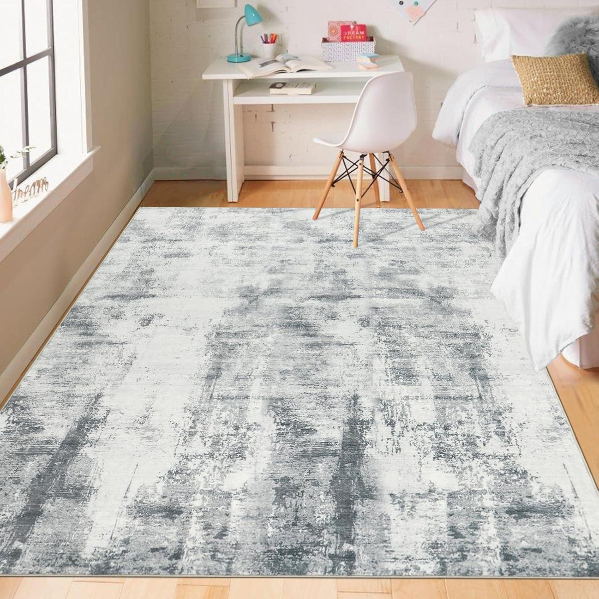 Grauer Wohnzimmerteppich 160x230cm – Weicher Kurzflor & Waschbar