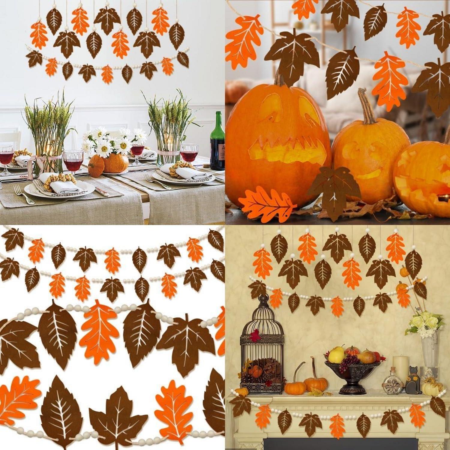Herbstdeko Ahornblatt Set 18 Stück Fenster Hängend Holzperlen Filz