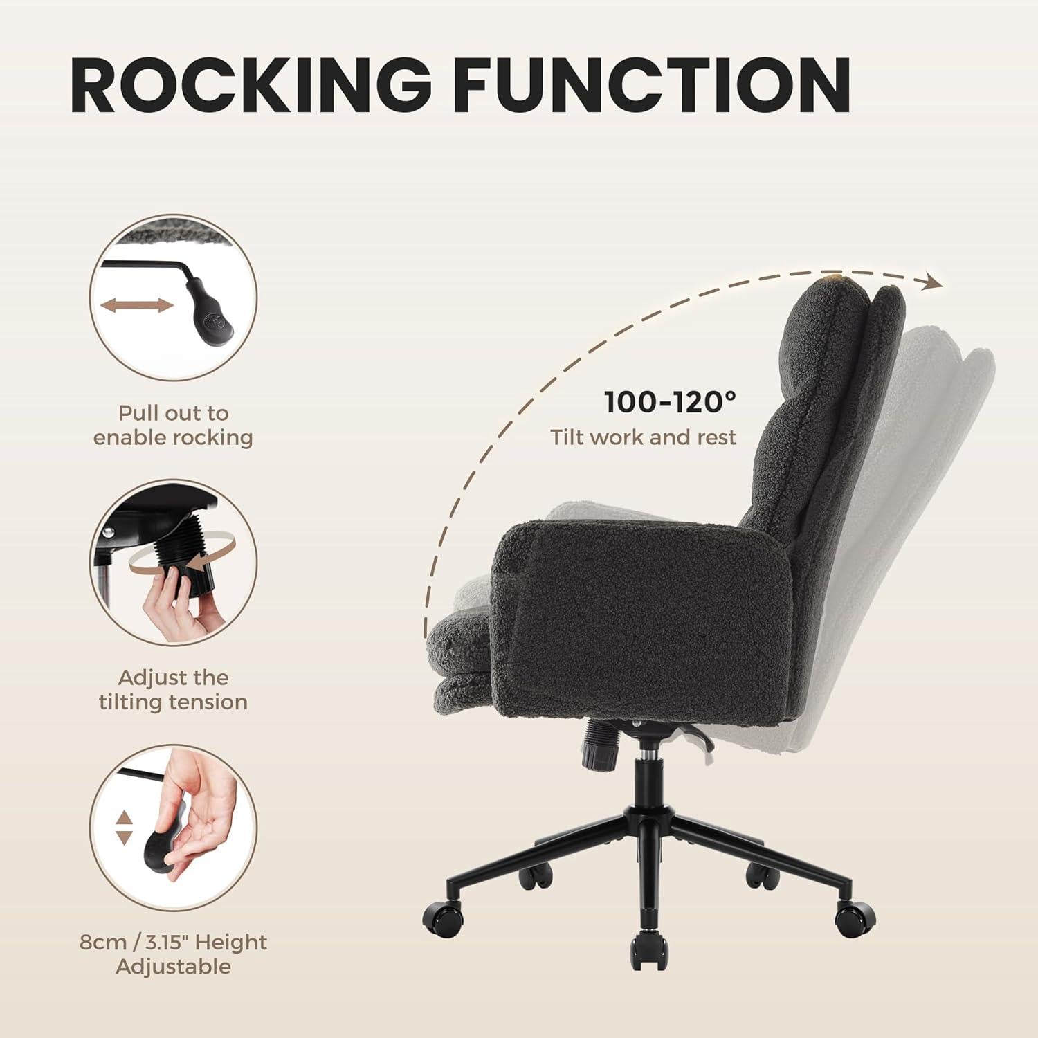 Schminktisch Stuhl Dunkelgrau ergonomisch mit hoher Rückenlehne