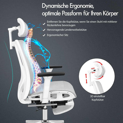 ALFORDSON Bürostuhl Ergonomisch 3D-Verstellbar Netzstoff Grau