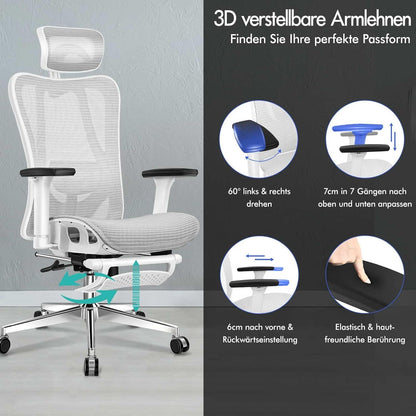 ALFORDSON Bürostuhl Ergonomisch 3D Armlehne Netzstuhl Grau