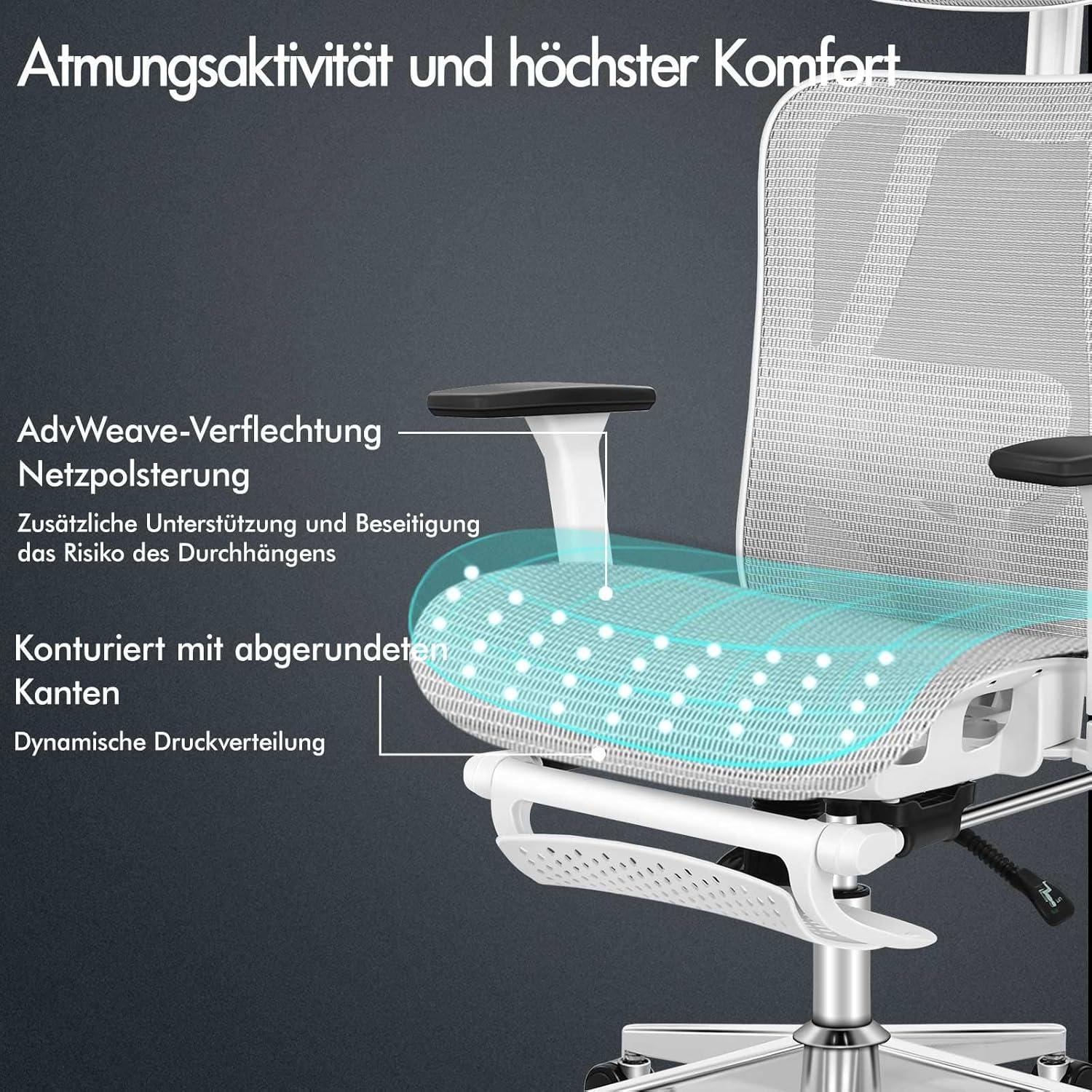 Ergonomischer Bürostuhl mit 3D-Armlehne, Kopfstütze, Wippfunktion