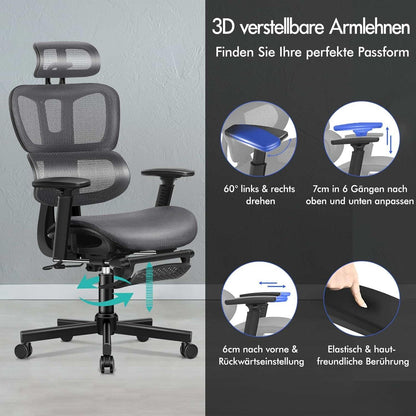 Ergonomischer Bürostuhl mit verstellbarer Lordosenstütze und Kopfstütze - bis