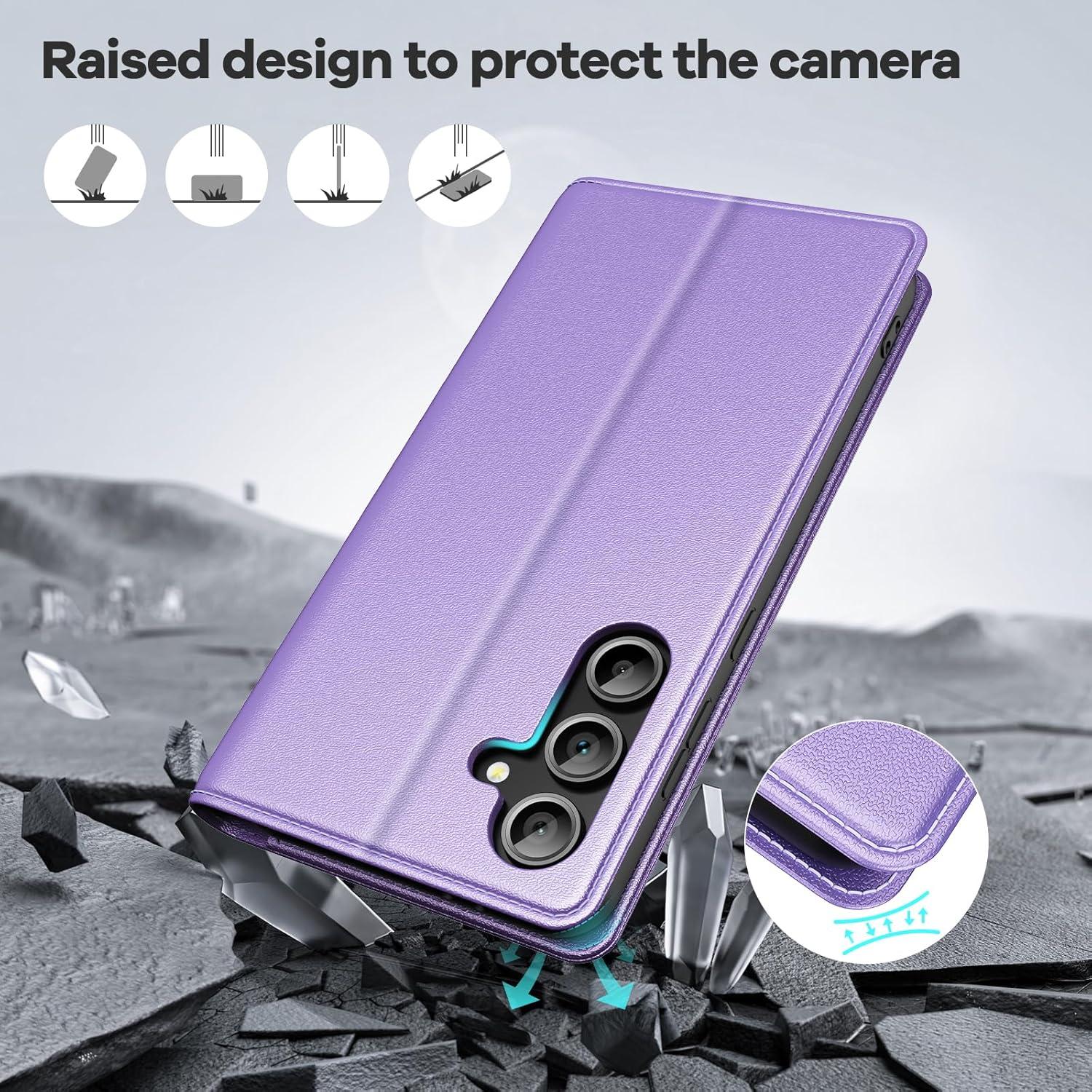 Peakally Samsung Galaxy S24 FE 5G Hülle Lila PU Leder Panzer Schutz Glas