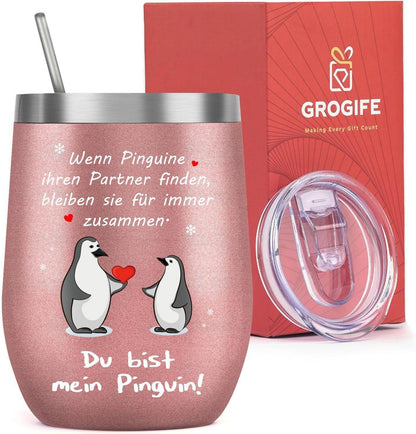 Romantischer Pinguin Thermobecher 350ml für Valentinstag