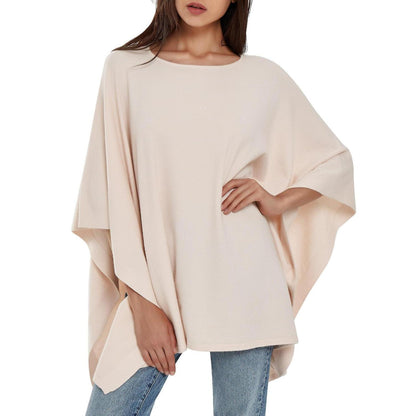 Damen Poncho Elegant Strick Beżowy – Lockerer Pullover-Poncho