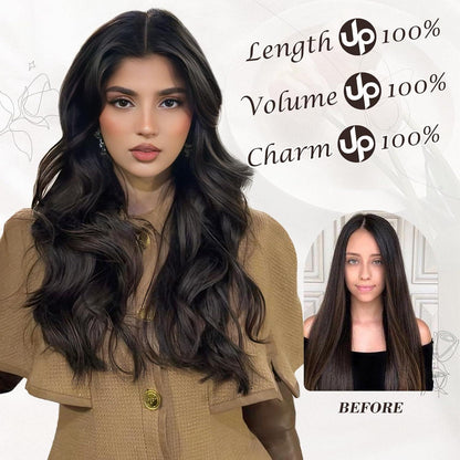 Clip in Extensions 40cm Wellig Schwarz Haarverlängerungen Für Frauen