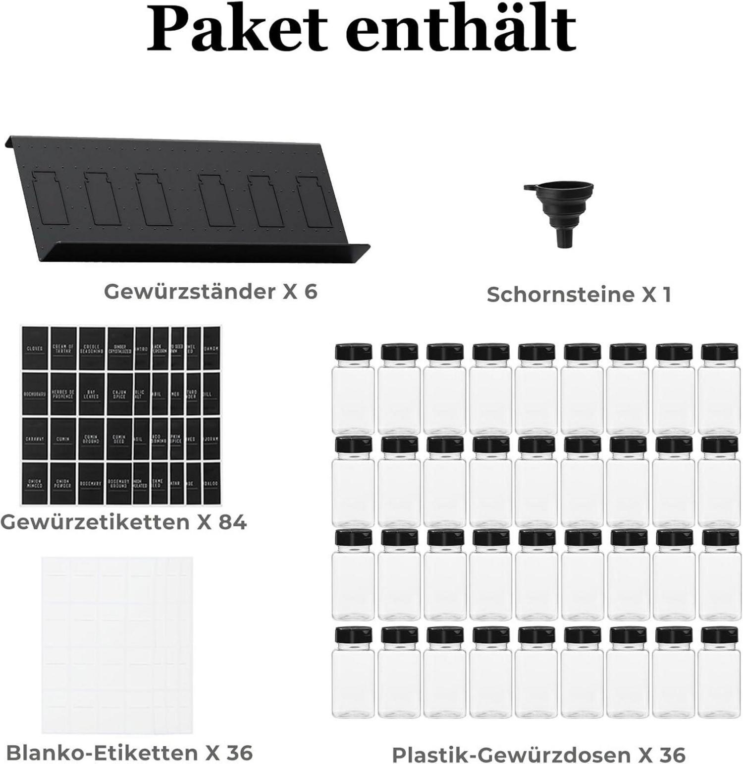 Gewürz Organizer Schublade 6 Stück mit 36 Gewürzgläsern aus Kunststoff