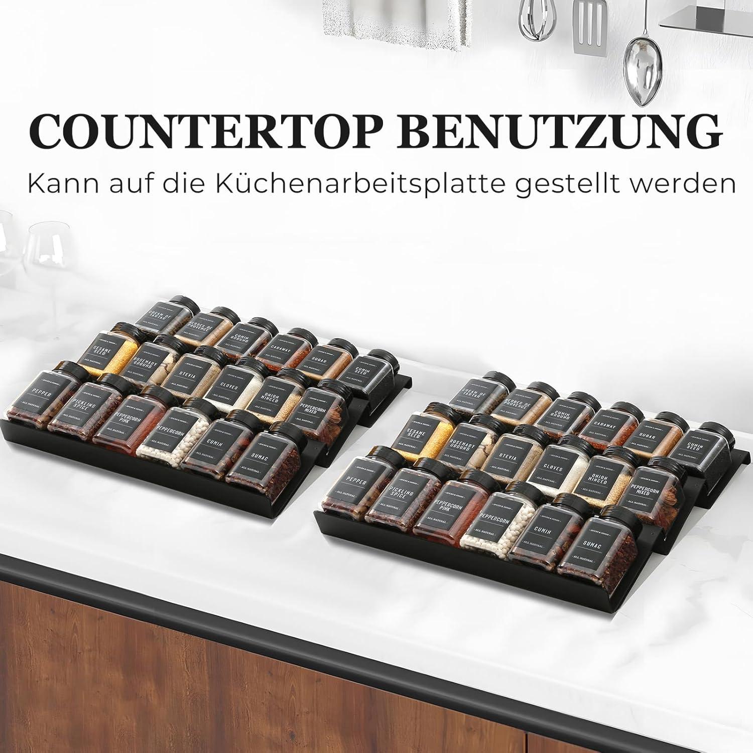 Gewürz Organizer Schublade mit 36 Gewürzgläser Kunststoff Set