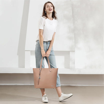 Große Damen Handtasche Shopper aus Kunstleder Schwarz