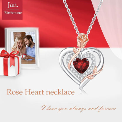 LAVUMO Damen Halskette Silber 925 Herz Rose Blume