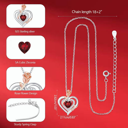 LAVUMO Damen Halskette Silber 925 Herz Rose Blume
