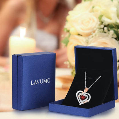 LAVUMO Damen Halskette Silber 925 Herz Rose Blume