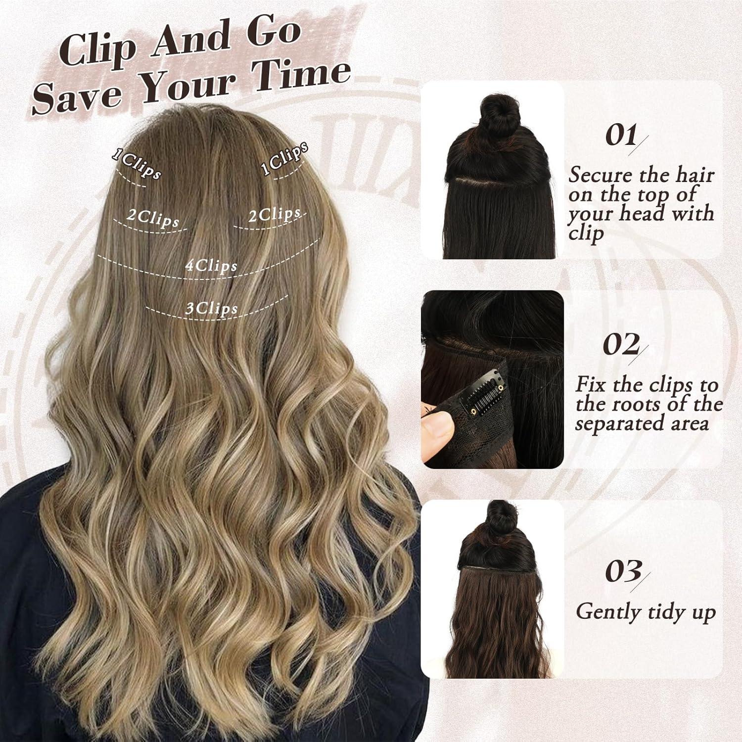 Clip-in Haarverlängerung 50CM Highlight Wellig Schwarz Extensions