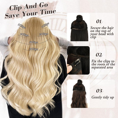 Clip in Extensions 6PCs 40CM Wellige Haarverlängerungen Glodenblond