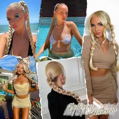 66cm Blond Braid Extensions Pferdeschwanz Haarteil - Synthetikhaar