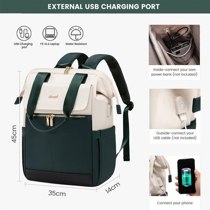 Grüner Damen Laptop Rucksack 15,6 Zoll Tagesrucksack 2 in 1