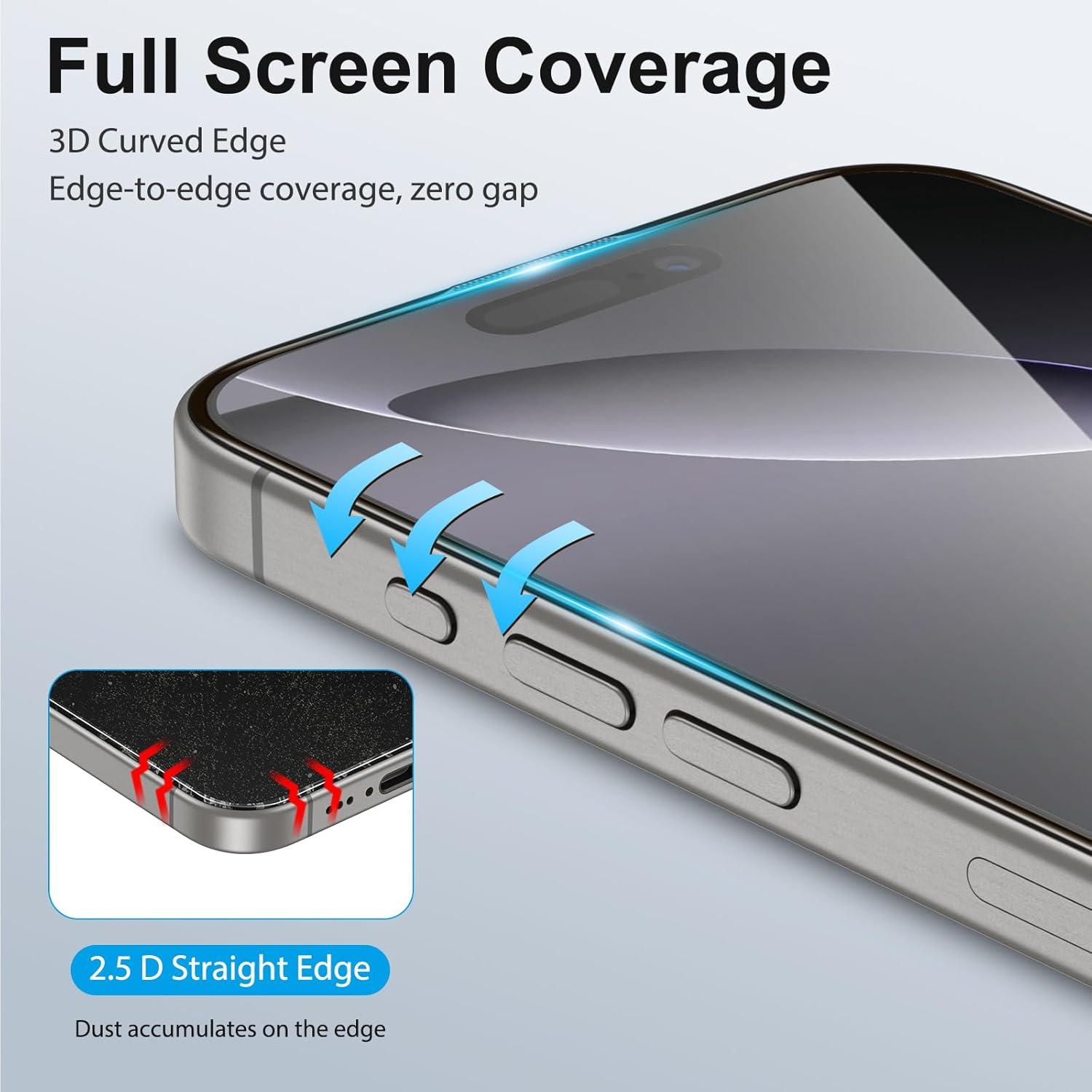 Panzerglas iPhone 16 Pro 3D Full Screen Kamera Schutzfolie 9H 2+2