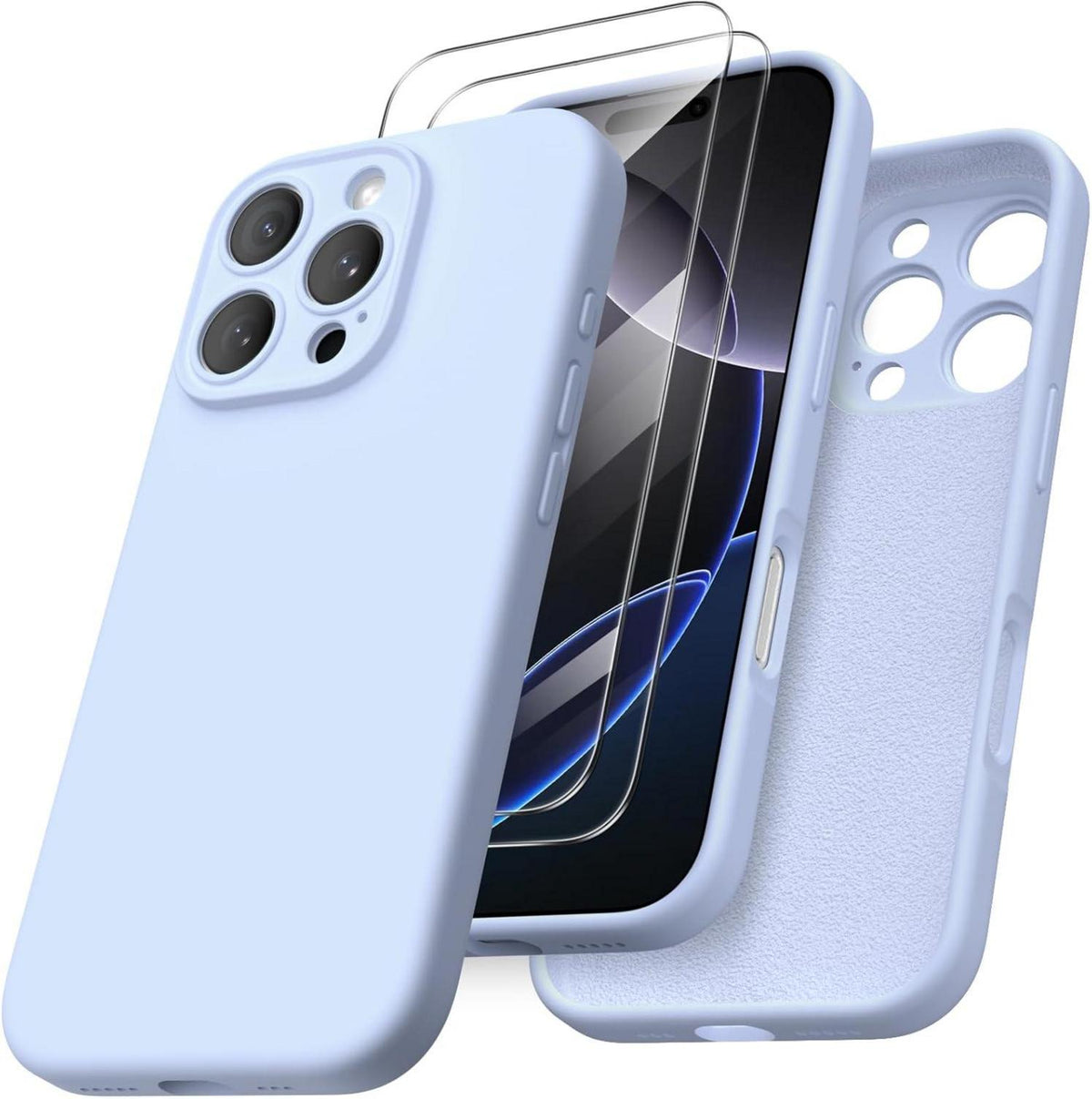 iPhone 16 Pro Hülle, Kameraschutz, 2 Schutzfolien, Silikon - Baby Blau