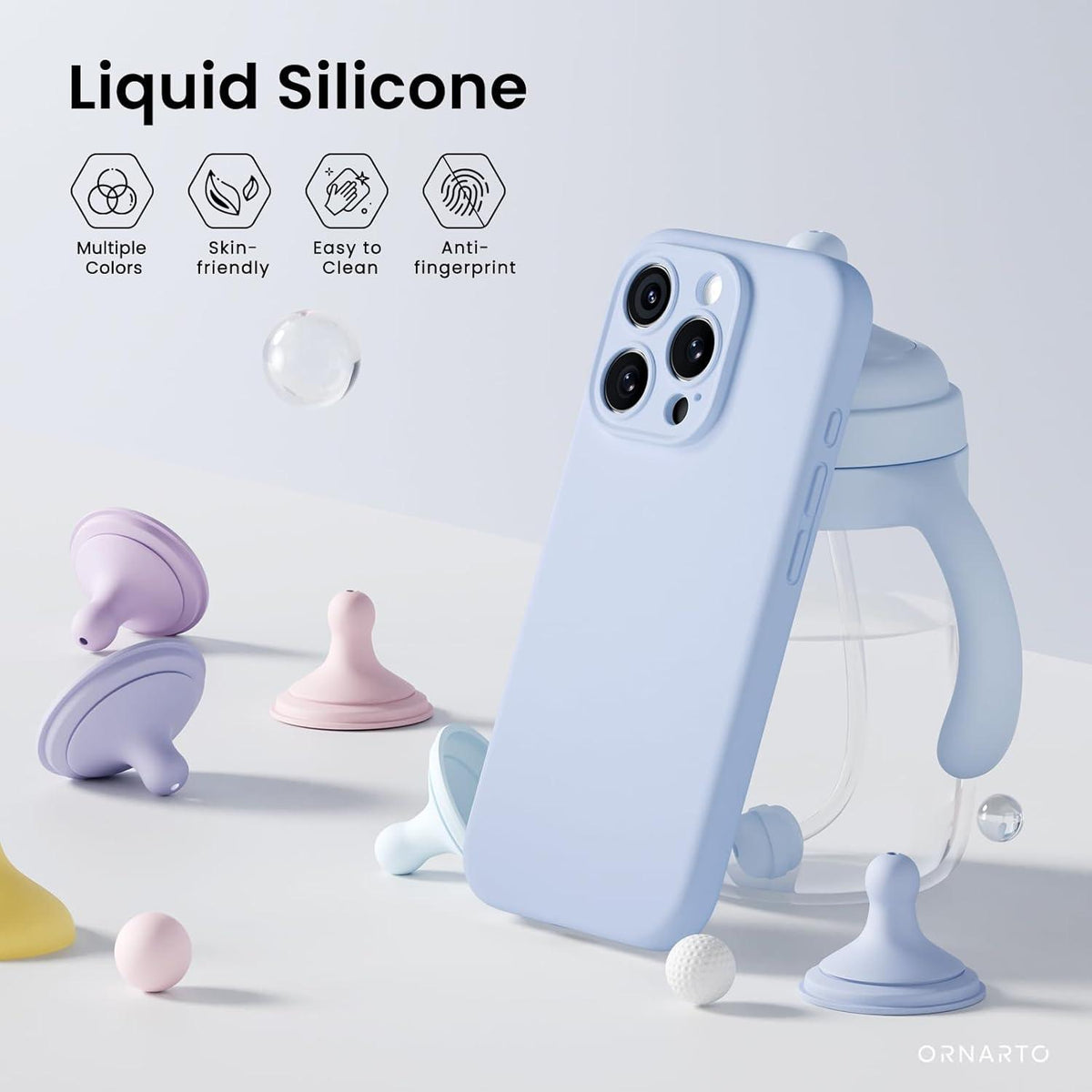 iPhone 16 Pro Hülle, Kameraschutz, 2 Schutzfolien, Silikon - Baby Blau