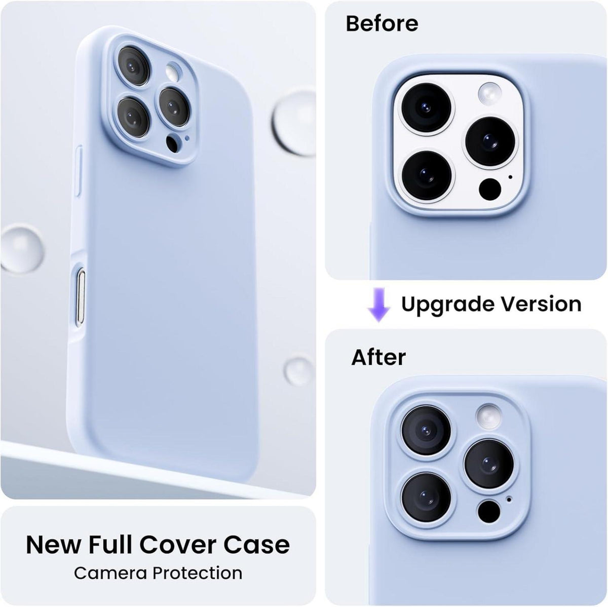 ORNARTO iPhone 16 Pro Hülle mit Kameraschutz und Schutzfolien - Baby Blau
