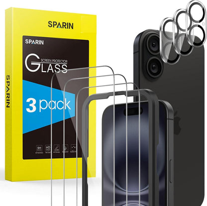 Panzer Schutz Glas für iPhone 16: 3er Packung mit Positionierhilfe