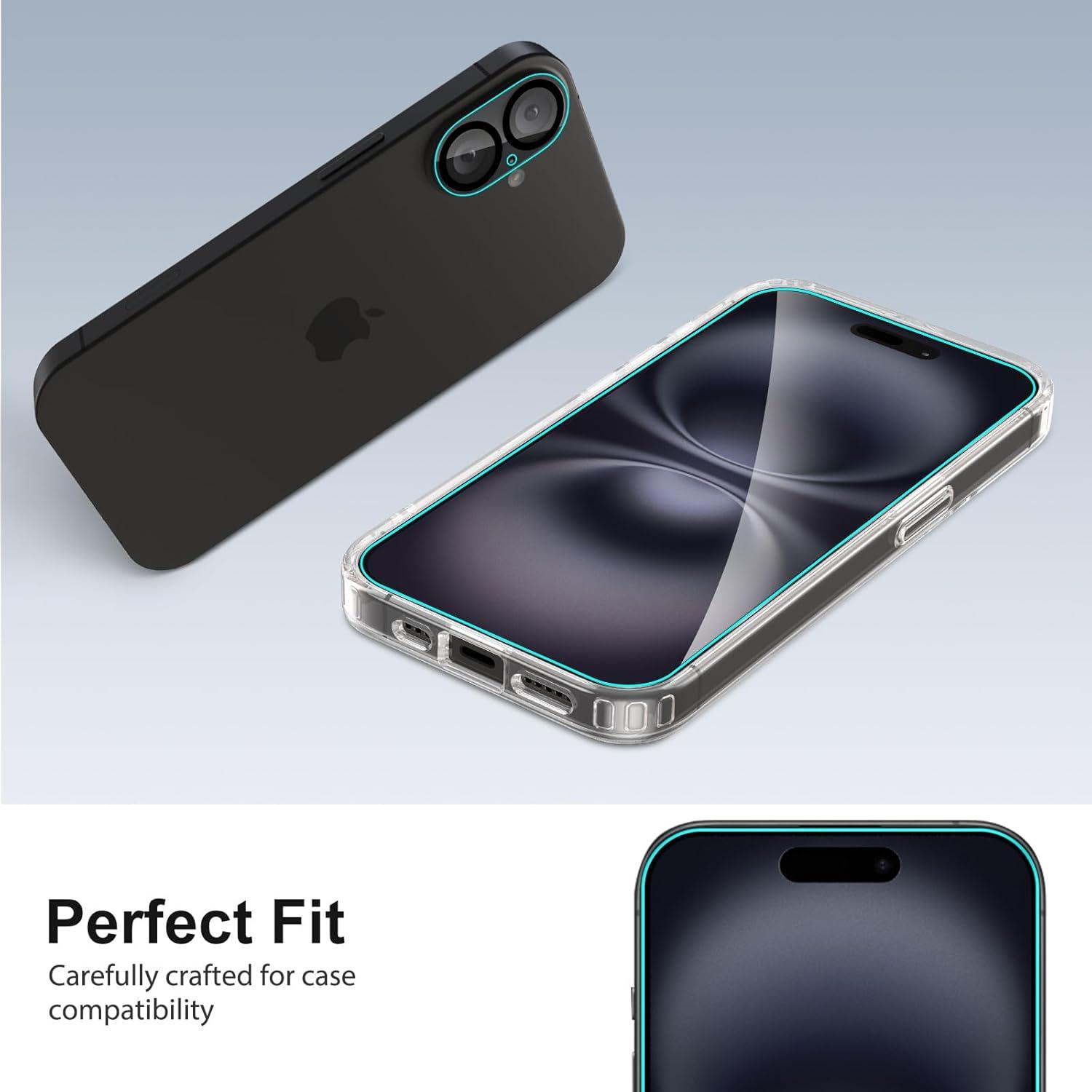 Panzer Schutz Glas für iPhone 16, 9H, Kameraschutz, HD-Klar, 6.1 Zoll