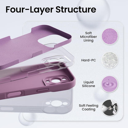 iPhone 16 Pro Hülle mit Kameraschutz und 2 Schutzfolien - Flüssiges Silikon - Lila Flieder - ORNARTO