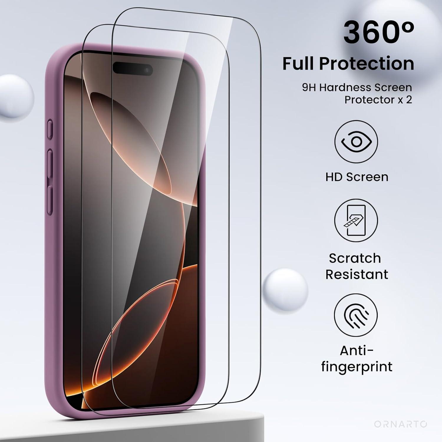 iPhone 16 Pro Hülle Kameraschutz 2 Schutzfolien Silikon 6.3 Zoll Lila