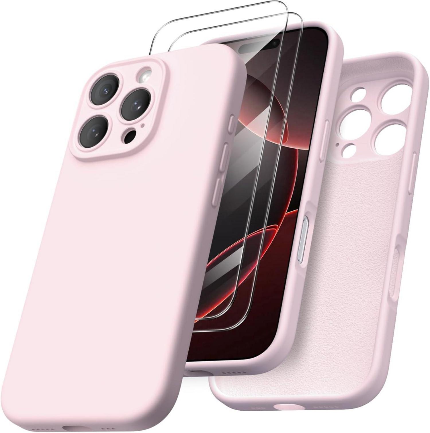 Hülle für iPhone 16 Pro mit Kameraschutz und 2 Schutzfolien - Rosa