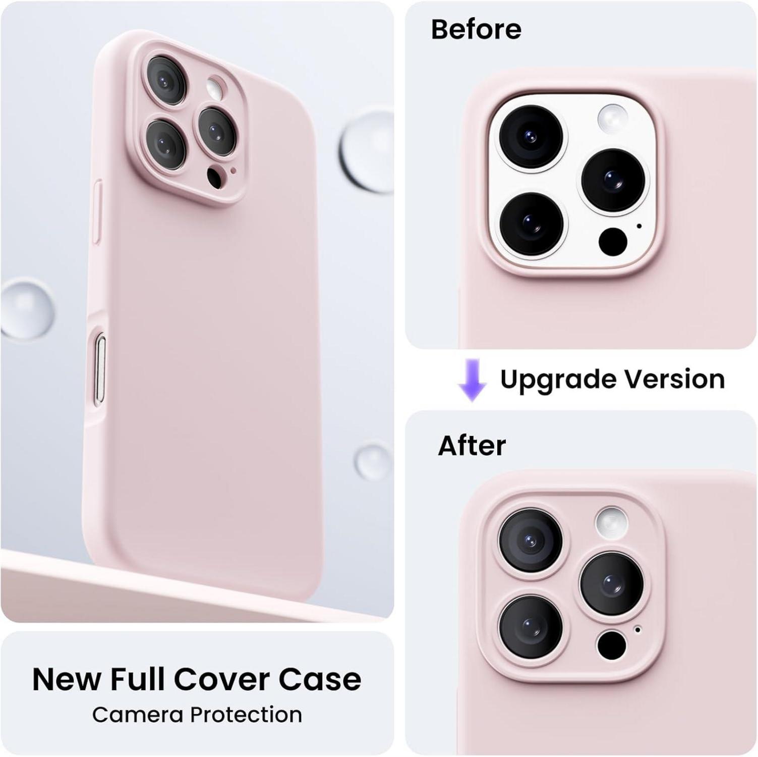 ORNARTO iPhone 16 Pro Hülle rosa - Kameraschutz, 2 Schutzfolien, flüssiges Silikon 6.3 Zoll