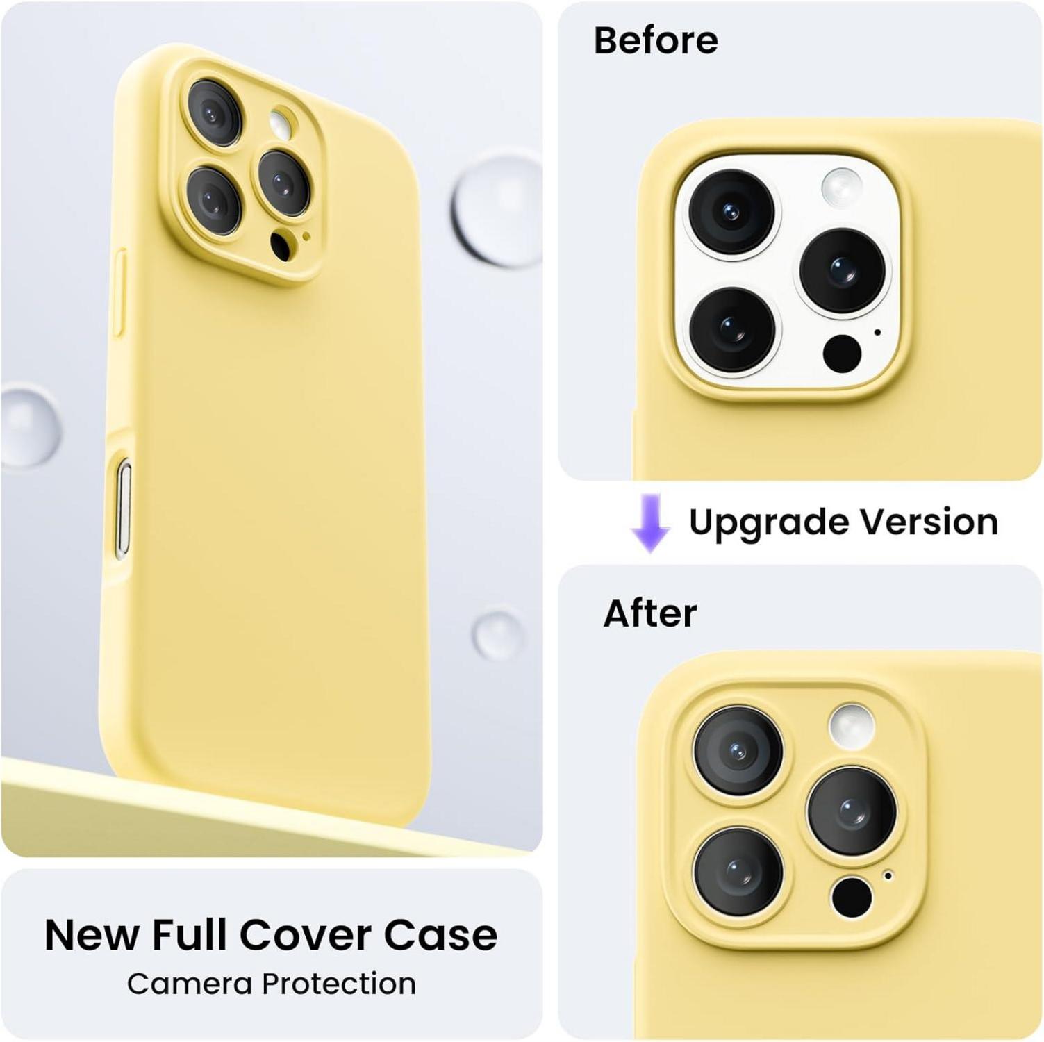 ORNARTO iPhone 16 Pro Hülle Kameraschutz 2 Schutzfolien Silikon Gelb