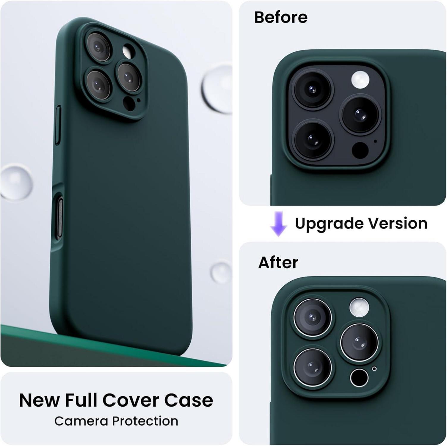 ORNARTO iPhone 16 Pro Hülle Olivgrün 6.3 Zoll mit Kameraschutz und 2 Schutzfolien