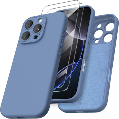 iPhone 16 Pro Hülle mit Kameraschutz und Schutzfolien in Blau