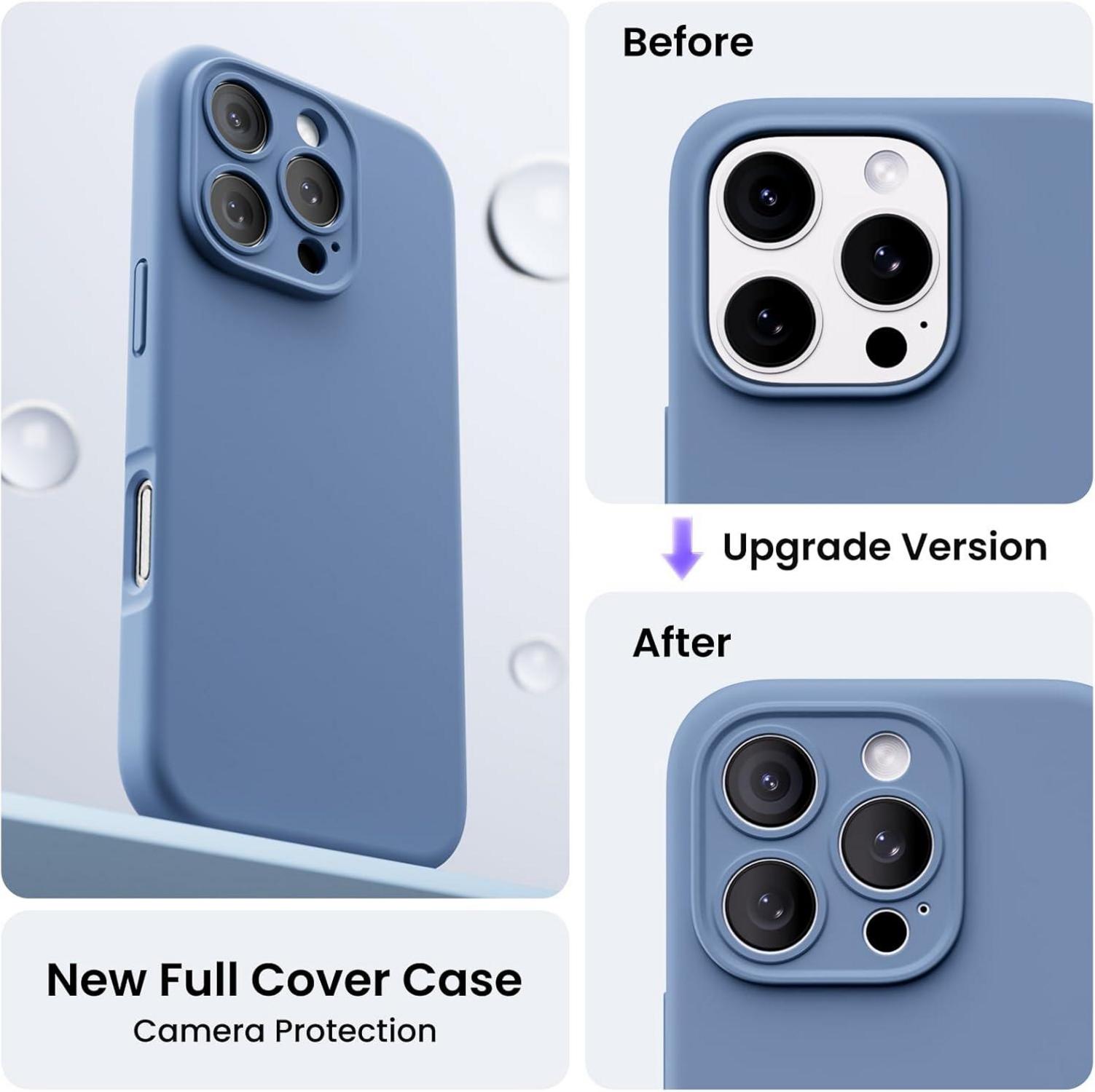 ORNARTO iPhone 16 Pro Hülle - Kameraschutz, 2 Schutzfolien - Flüssiges Silikon - Stoßfeste Schutzhülle - 6.3 Zoll - Französisch Blau