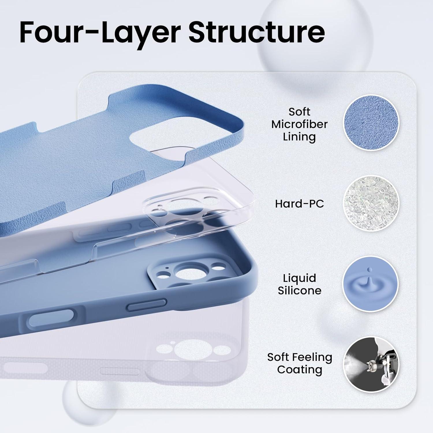 iPhone 16 Pro Hülle ORNARTO flüssiges Silikon Kameraschutz 6.3 Zoll Blau