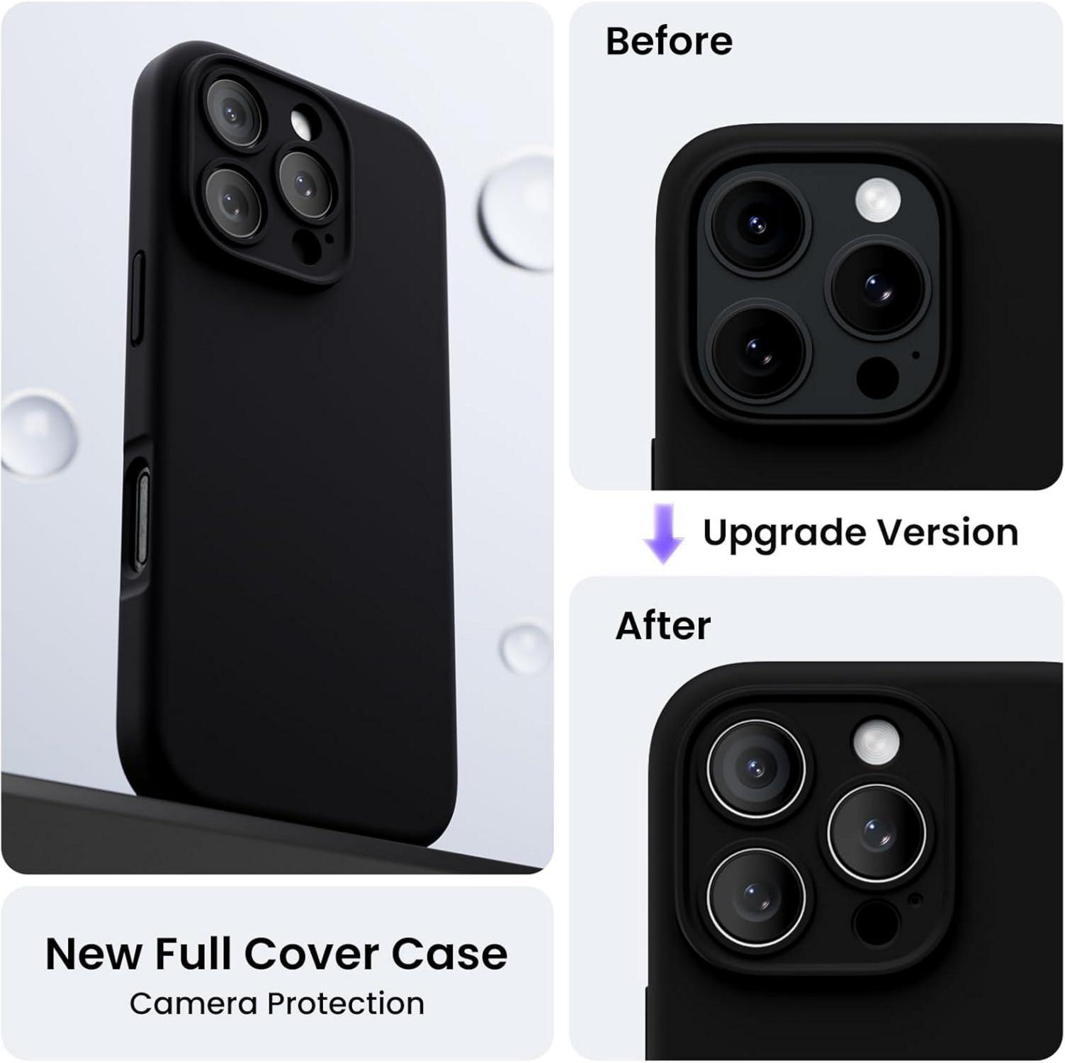iPhone 16 Pro Hülle Schwarz mit Kameraschutz & 2 Schutzfolien