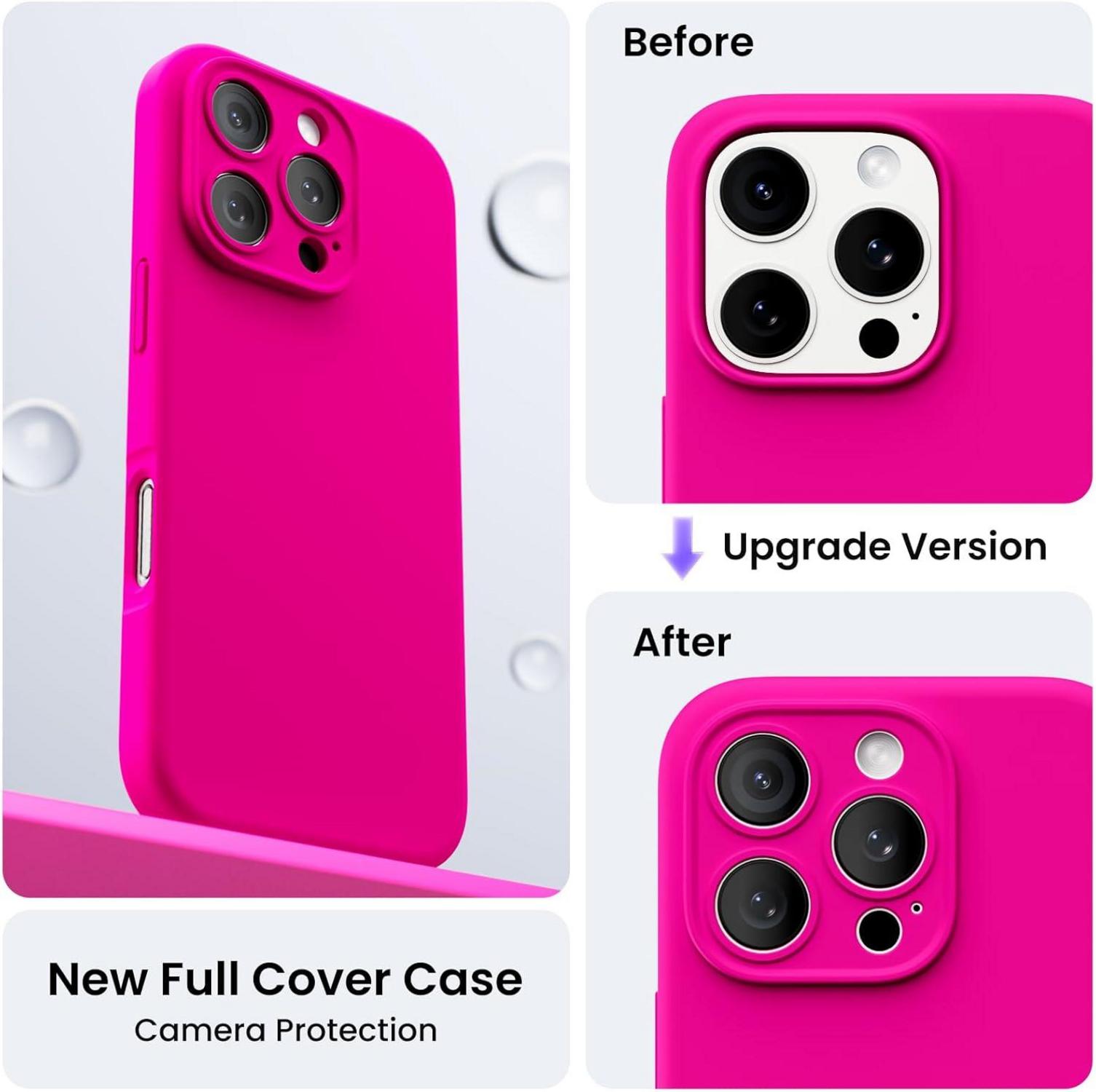 iPhone 16 Pro Hülle mit Kameraschutz und Schutzfolien - 6.3 Zoll - Leuchtend Rosa