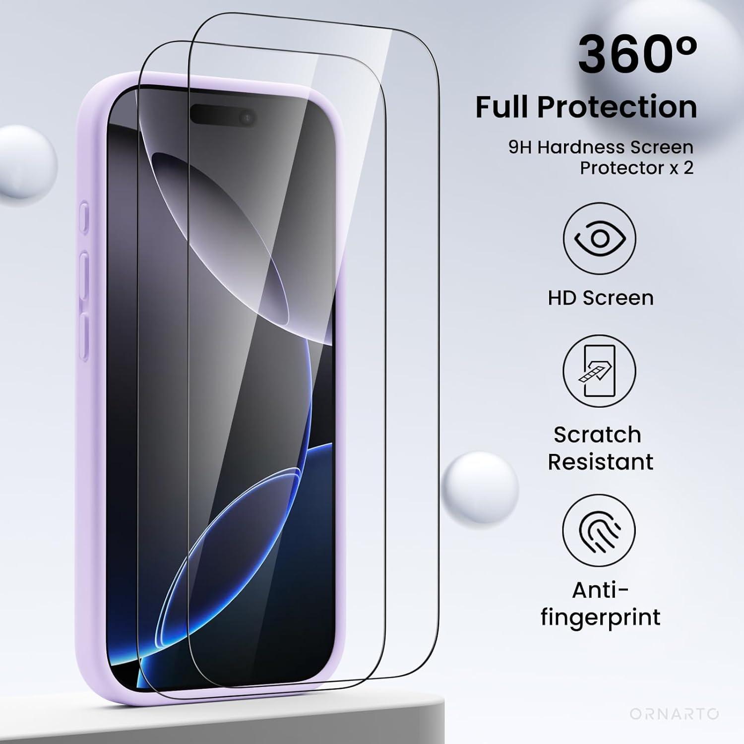 Hülle für iPhone 16 Pro mit Kameraschutz, 2 Schutzfolien, flüssiges