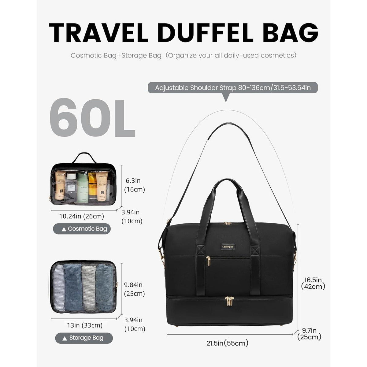Reisetasche Damen Weekender mit Schuhfach & Nassfach, Handgepäck 60L