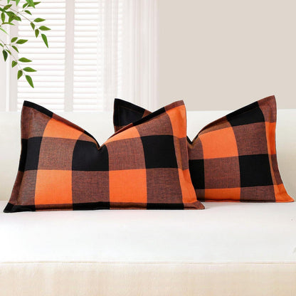 2x Kissenbezug Buffalo Plaid Schwarz Orange 30x50cm