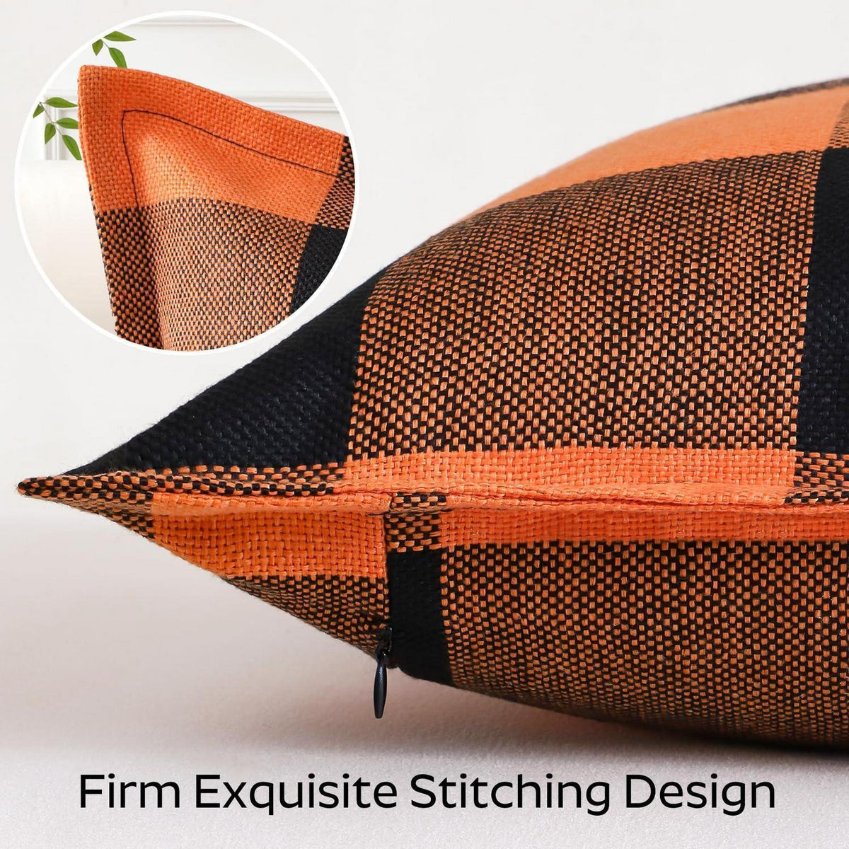 2x Kissenbezug Buffalo Plaid Schwarz Orange 30x50cm