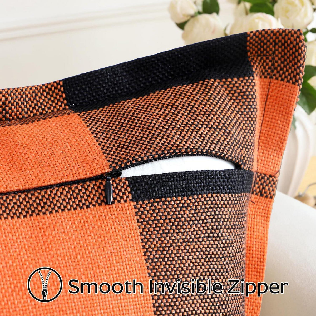 2x Kissenbezug Buffalo Plaid Schwarz Orange 30x50cm