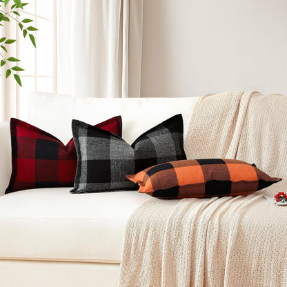 2x Kissenbezug Buffalo Plaid Schwarz Orange 30x50cm