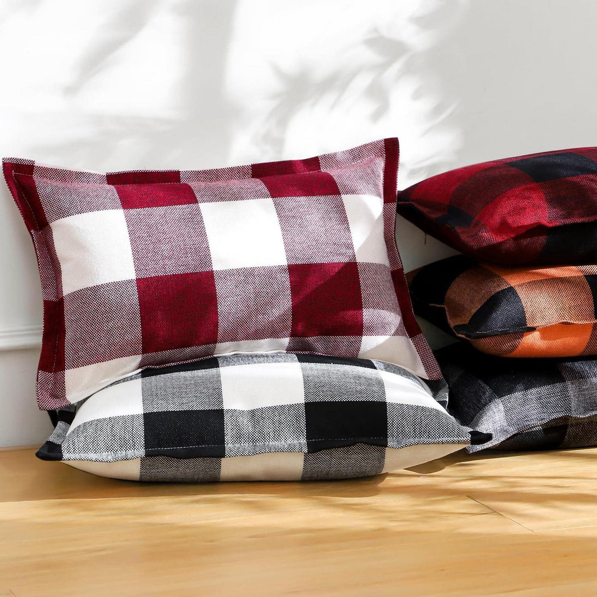 2x Kissenbezug Buffalo Plaid Schwarz Orange 30x50cm